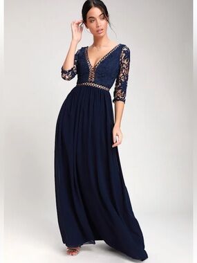 Lulu's Navy Lace V-Neck Maxi Dress